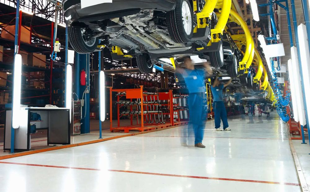 An automated automoive production line using the Flexxbotics software